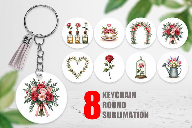 Keychain Romantic Blooms Vintage Floral Valentine Sublimation artnoy 