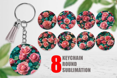 Keychain Rose Flower Pattern Sublimation artnoy 