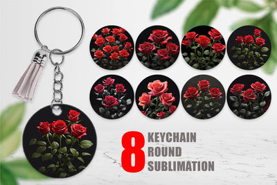 Keychain Rose Flowers Dark Sublimation artnoy 