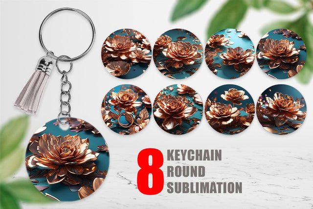 Keychain Rose Gold Flowers Sublimation artnoy 