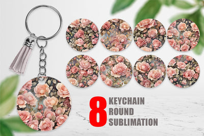 Keychain Rose Watercolor Texture Sublimation artnoy 