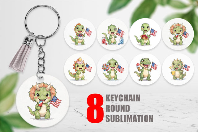 Keychain Round Summer Treats Dino Watercolor Sublimation artnoy 