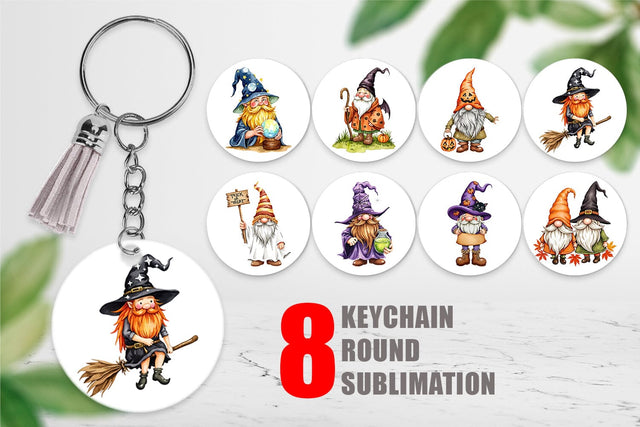 Keychain Rustic Halloween Gnomes Sublimation artnoy 