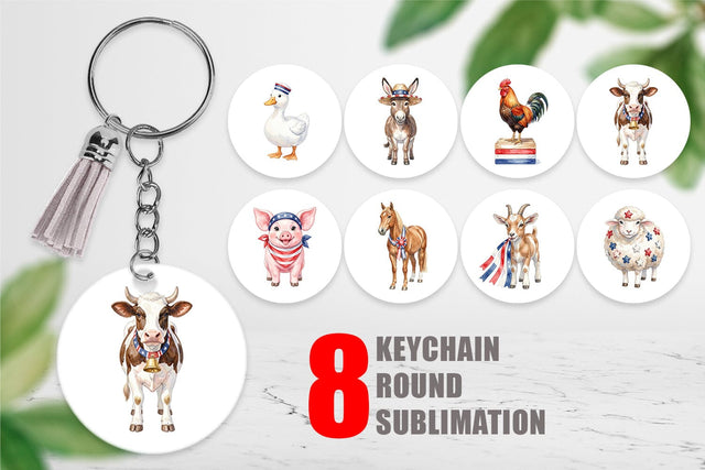 Keychain Rustic Patriotic Farm Animals Sublimation artnoy 