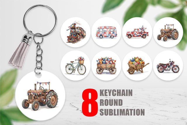 Keychain Rustic USA Patchwork Vehicle Sublimation artnoy 
