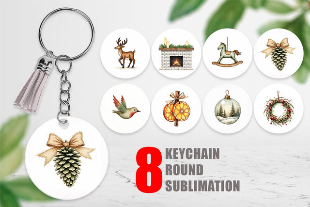 Keychain Rustic Woodland Christmas Sublimation artnoy 