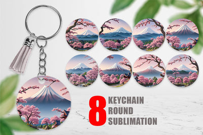 Keychain Sakura Trees Mount Fuji Sublimation artnoy 