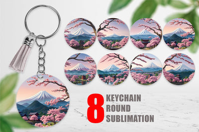 Keychain Sakura Trees Mount Fuji Sublimation artnoy 