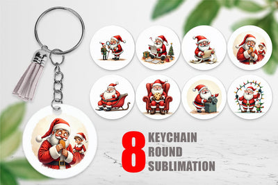 Keychain Santa's Quirky Workshop Watercolor Sublimation artnoy 