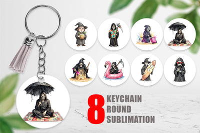 Keychain Sarcastic Aloha Reaper Watercolor Sublimation artnoy 