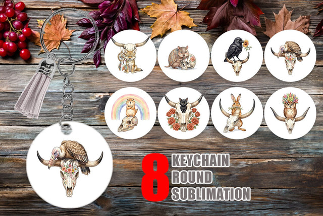 Keychain Sarcastic Boho Desert Skull Watercolor Sublimation artnoy 