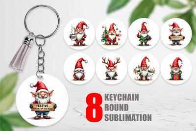 Keychain Sarcastic Holiday Gnomes Watercolor Sublimation artnoy 