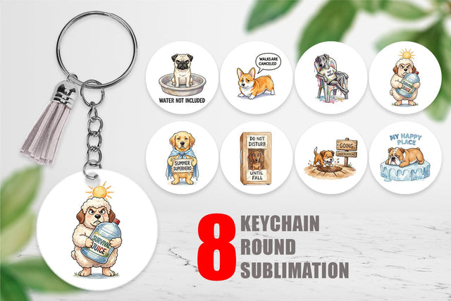 Keychain Sarcastic Lazy Summer Dog Watercolor Sublimation artnoy 