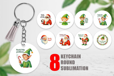 Keychain Sarcastic Santa Elves Sublimation artnoy 