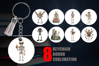 Keychain Sarcastic Skeleton Dark Academia Sublimation artnoy 