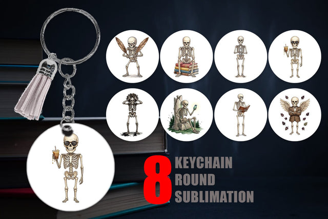 Keychain Sarcastic Skeleton Dark Academia Sublimation artnoy 