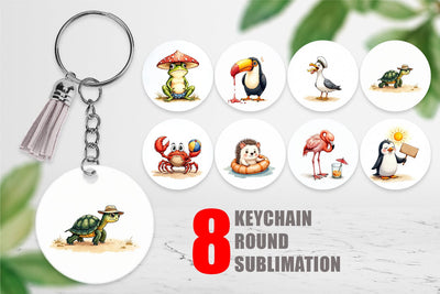 Keychain Sarcastic Summer Animals Watercolor Sublimation artnoy 