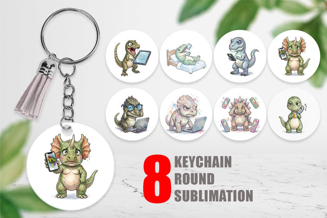 Keychain Sarcastic Tech Fatigued Dinosaur Sublimation artnoy 