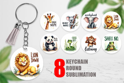 Keychain Sassy Big-Eyed Animal Watercolor Puns Sublimation artnoy 