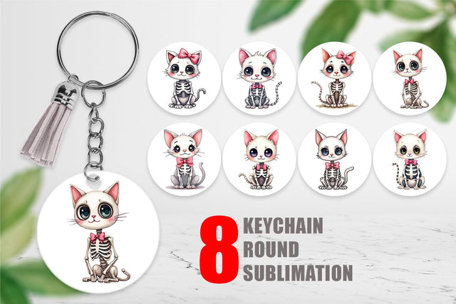 Keychain Sassy Skeleton Cat Sublimation artnoy 