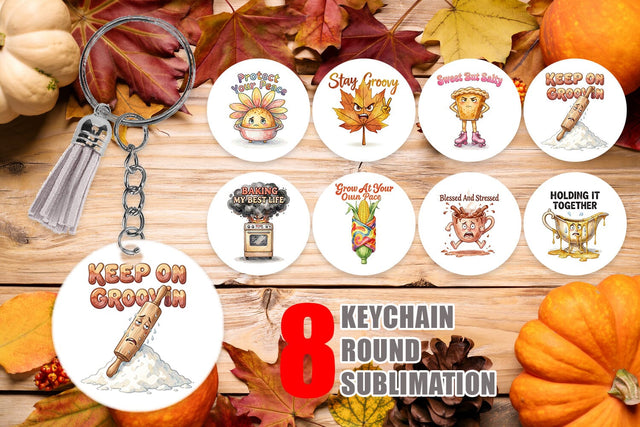 Keychain Sassy Vintage Harvest Watercolor Sublimation artnoy 