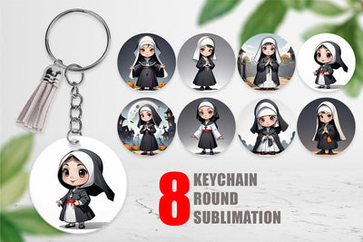 Keychain Scary Halloween Nun Sublimation artnoy 