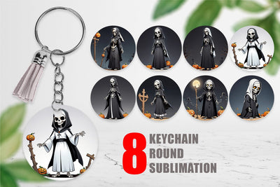 Keychain Scary Skeleton Nun Sublimation artnoy 