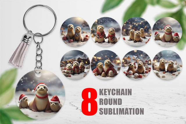 Keychain Sea Lion Christmas Sublimation artnoy 