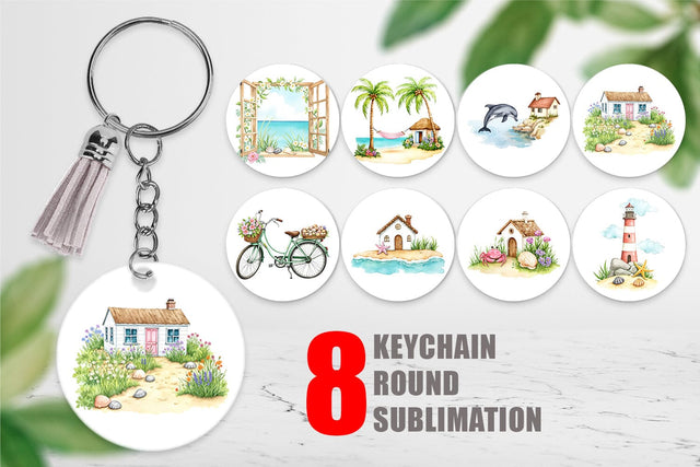 Keychain Seaside Cottage Sublimation artnoy 