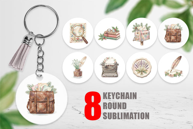 Keychain Sentimental Holiday Post Watercolor Sublimation artnoy 