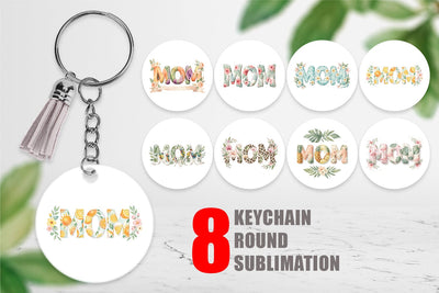 Keychain Shabby Chic Tropical MOM Watercolor Sublimation artnoy 
