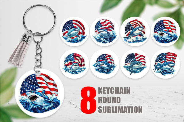 Keychain Shark 4th of July Sublimation artnoy 