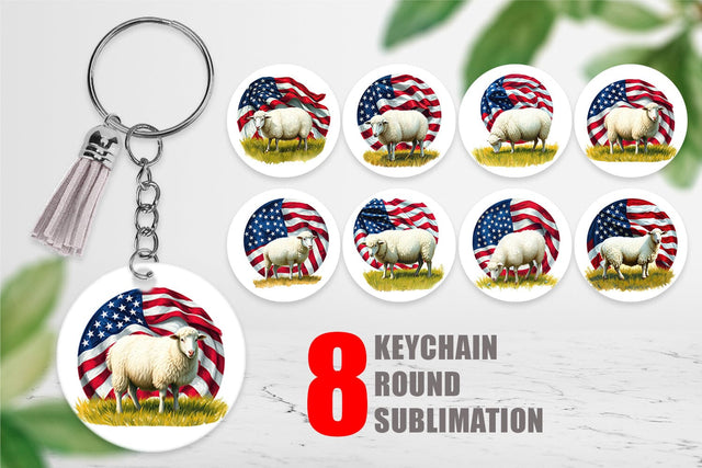 Keychain Sheep 4th of July Sublimation artnoy 