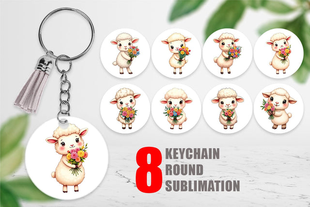 Keychain Sheep Spring Bouquet Sublimation artnoy 