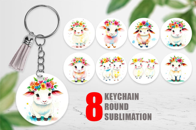 Keychain Sheep with Floral Crowns Sublimation artnoy 