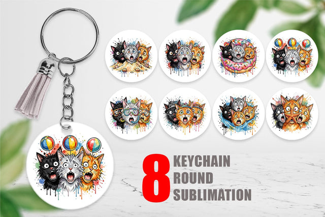 Keychain Shocked Beach Cat Heads Ink Sketch Sublimation artnoy 