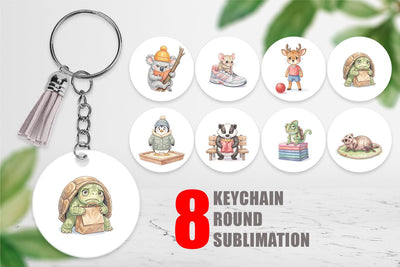 Keychain Shy Awkward School Animal Watercolor Sublimation artnoy 