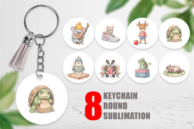 Keychain Shy Awkward School Animal Watercolor Sublimation artnoy 