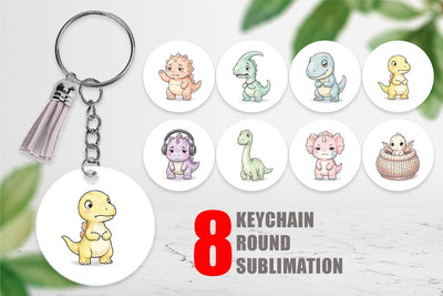 Keychain Shy Baby Dinosaur Watercolor Sublimation artnoy 