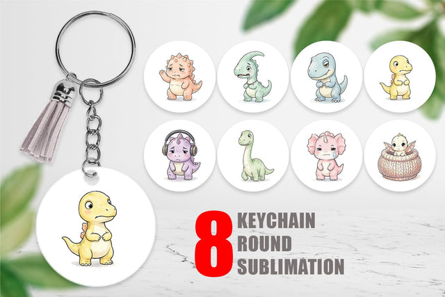 Keychain Shy Baby Dinosaur Watercolor Sublimation artnoy 