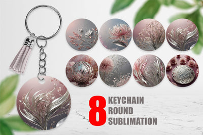 Keychain Silver and Pink Plants Sublimation artnoy 