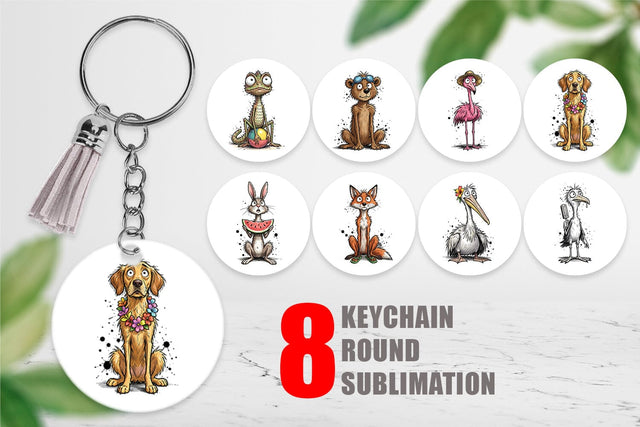 Keychain Skinny Beach Sketch Animal Sublimation artnoy 