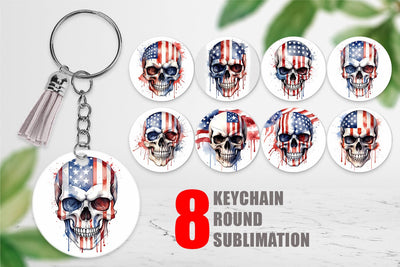 Keychain Skull 4th of July Sublimation artnoy 