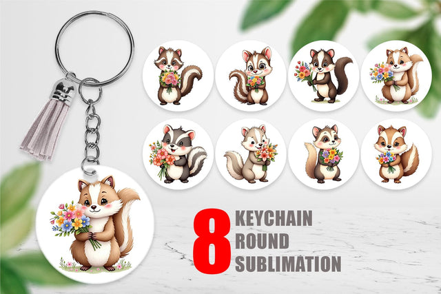 Keychain Skunk Spring Bouquet Sublimation artnoy 