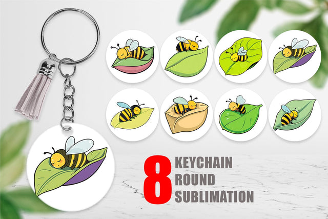 Keychain Sleeping Bee on Leaf Sublimation artnoy 
