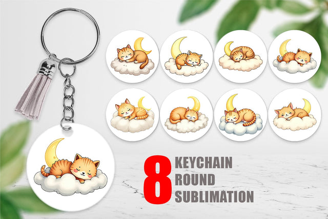 Keychain Sleepy Cat Cloud Sublimation artnoy 