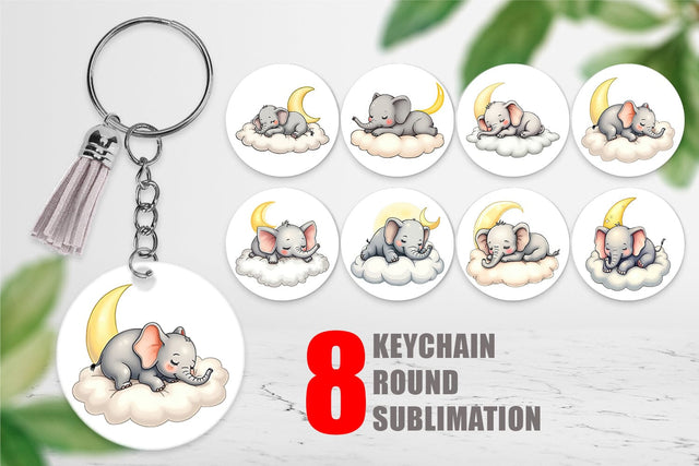 Keychain Sleepy Elephant Cloud Sublimation artnoy 