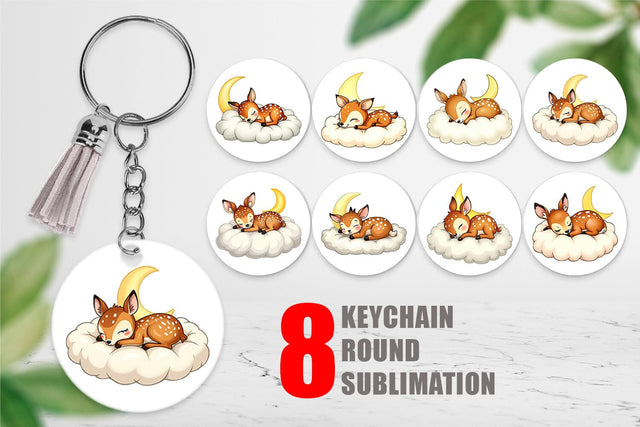Keychain Sleepy Fawn Cloud Sublimation artnoy 