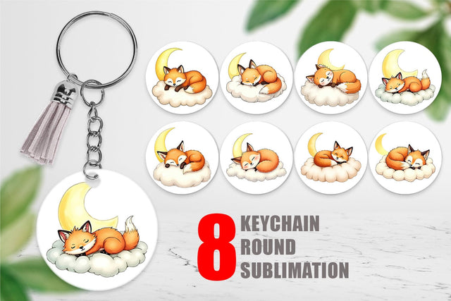 Keychain Sleepy Fox Cloud Sublimation artnoy 
