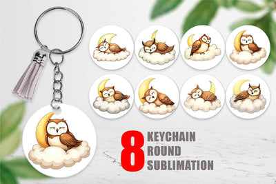 Keychain Sleepy Owl Cloud Sublimation artnoy 